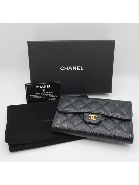 Chanel Quilted Medium Flap Wallet Trifold Caviar Leather Ap0232 - Picture 10 of 10